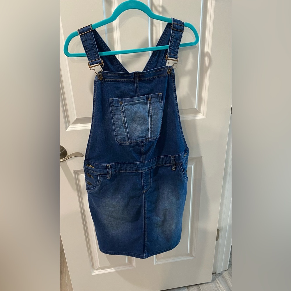 Adorable Stretch Denim Overall Dress